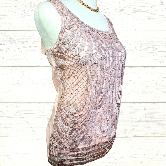 EXPRESS Pink Lace Embroidered Tank Top EUC Size Small - Picture 3 of 9